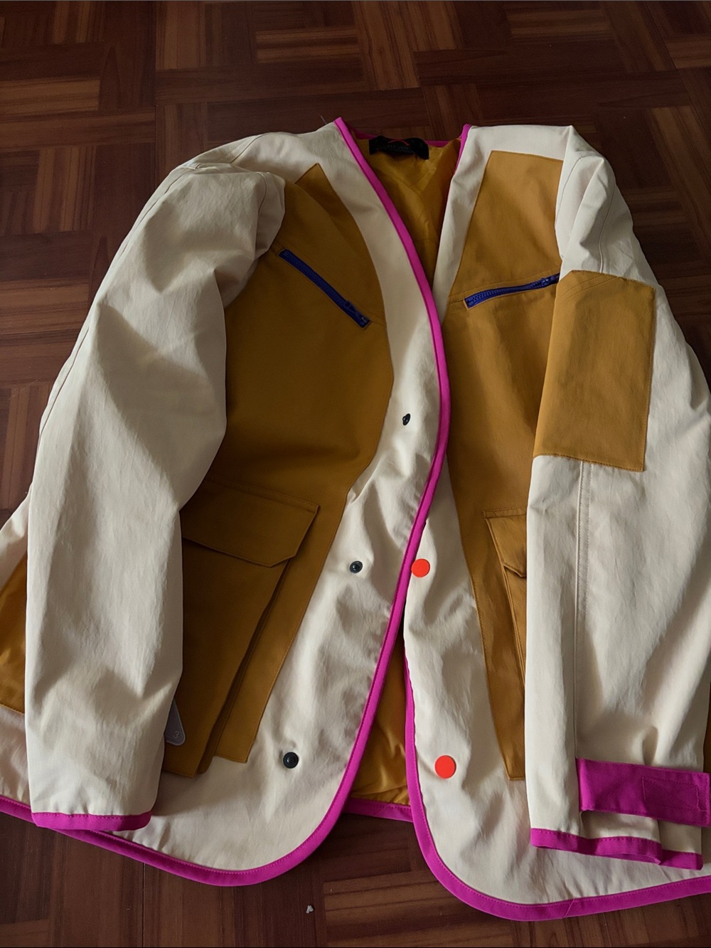 Jordan Cream and Mustard Colorblock Jacket with Pink Trim